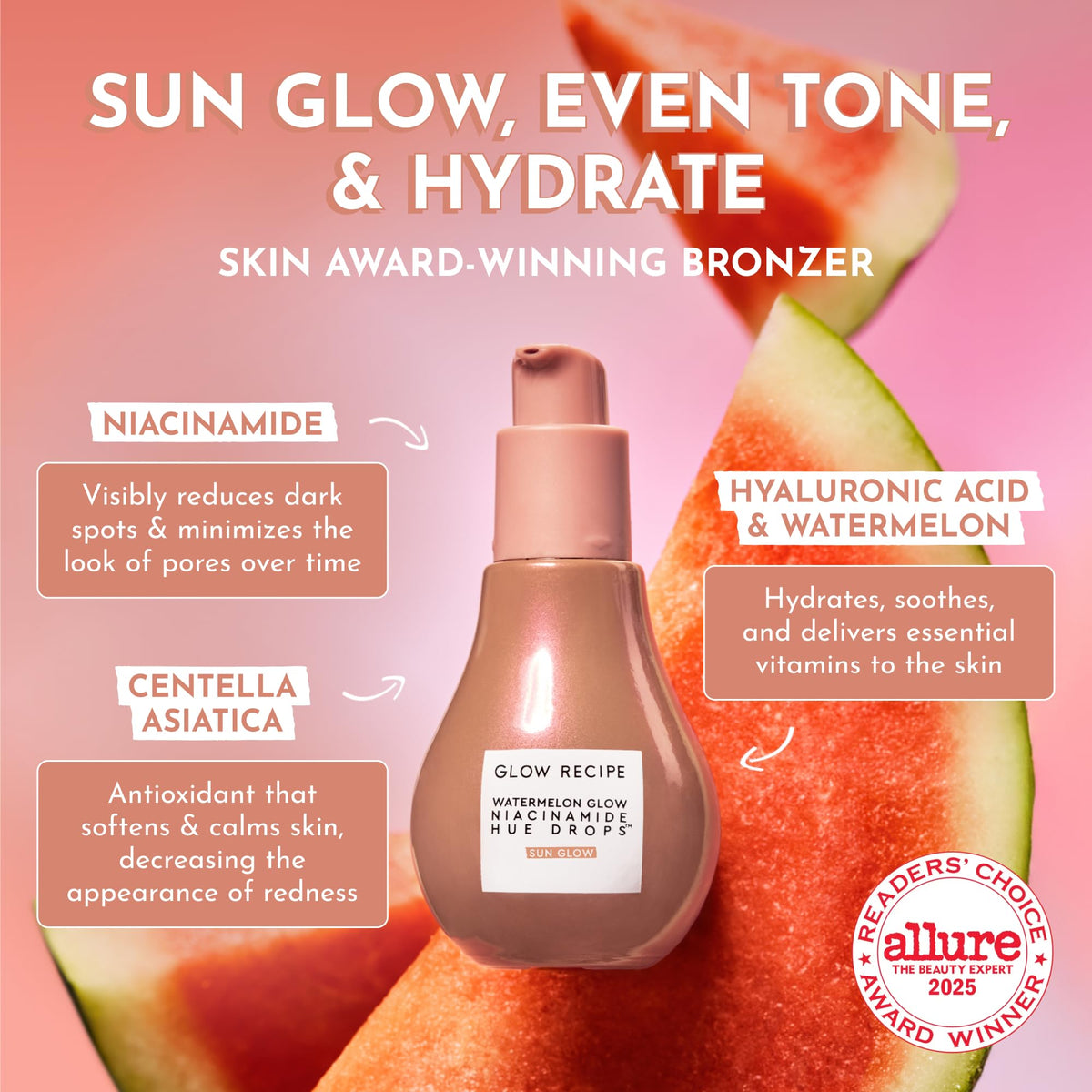 Glow Recipe Hue Drops Bronzing Drops, Tinted Face Serum, Glow Primer + Liquid Highlighter, Niacinamide + Hyaluronic Acid, Radiant Warm Glow, Sunglow (40ml) - Maple Wellness Supplements