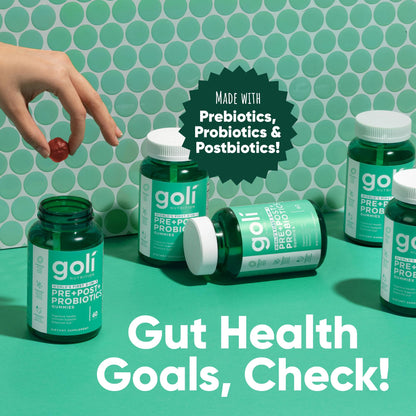 Goli Pre Pro Postbiotic Gummies - Worlds First 3-in-1 Formula with DE111 Probiotics, XOS Prebiotics, MCC1849 Postbiotics - Vegan, Non-GMO, Gluten-Free - Maple Wellness Supplements