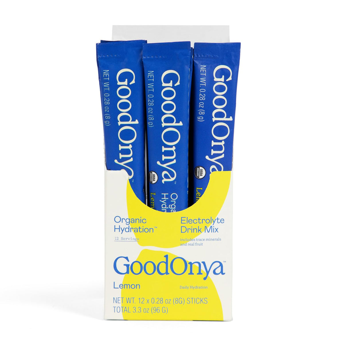GOODONYA Organic Hydration Electrolyte Drink Mix, Certified Organic Hydration Powder, Non-GMO, Biochecked Glyphosate Free, Low Sugar, Lemonade Flavor, No Artificial Flavors,12 Stick Packs - Maple Wellness Supplements