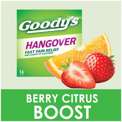 Goody's Hangover Relief Powder, Dual Action Fast Headache Pain Relief with Aspirin and Caffeine, Berry Citrus Flavor, 16 Count - Maple Wellness Supplements