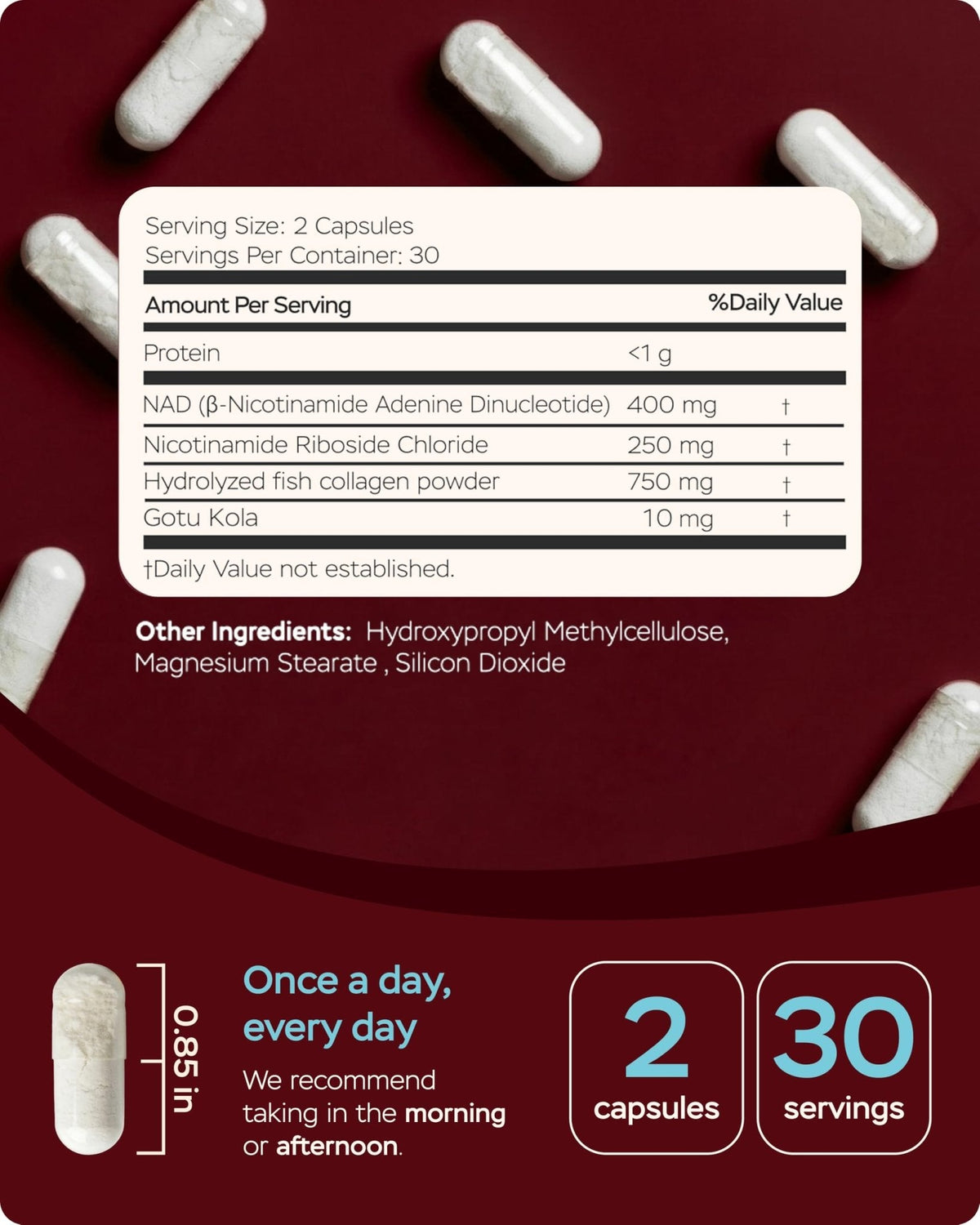 Gotu Kola and NAD Plus Supplement 1400mg - NMNH Supplement Alternative Supports Healthy Aging Complex with Nicotinamide Riboside & Gotu Kola, Collagen - Formula for Energy, Skin & Cognitive, 60 Caps - Maple Wellness Supplements