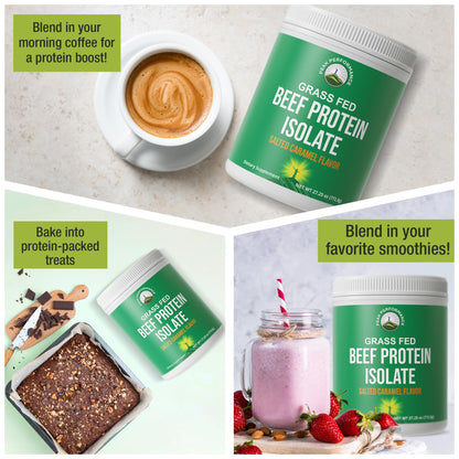 Grass Fed Beef Protein Powder - Lactose Free Great Tasting Beef Protein Isolate. Complete Animal Based Non Dairy Paleo Carnivore Supplement for Prime Muscle Building. No Whey. Salted Caramel Flavor - Maple Wellness Supplements