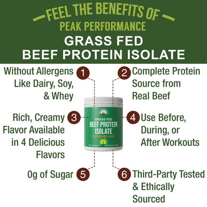 Grass Fed Beef Protein Powder - Lactose Free Great Tasting Beef Protein Isolate. Complete Animal Based Non Dairy Paleo Carnivore Supplement for Prime Muscle Building. No Whey. Salted Caramel Flavor - Maple Wellness Supplements