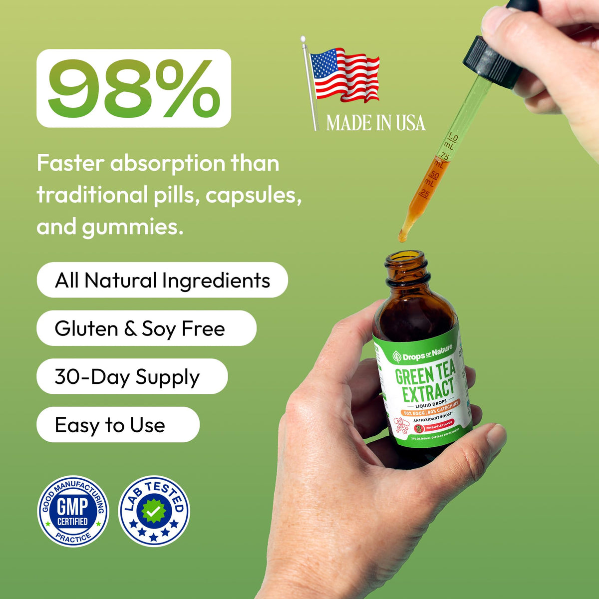 Green Tea 10:1 Extract 50% EGCG - Green Tea Liquid Drops - Vegan, 4X More Powerful Than Pills & Capsules - 2oz Antioxidant & Immune Supplement - Maple Wellness Supplements