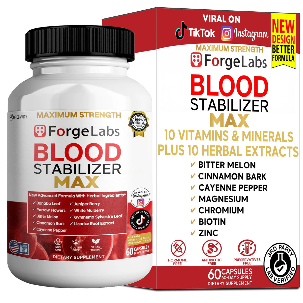 GREENVIFY ForgeLabs Blood Stabilizer Max, Maximum Strength Dietary Supplement, 60 Veggie Capsules, with Banaba Leaf, Juniper Berry, White Mulberry. (1) - Maple Wellness Supplements
