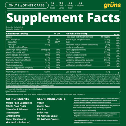 Gruns Sugar-Free Super Greens Gummies, Multivitamin Superfood Gummy Bears, Spirulina, Chlorella, Prebiotics & Fiber gummies for Digestive Health, Adaptogens Supplement, 20 Vitamins & Minerals, 10 pack - Maple Wellness Supplements