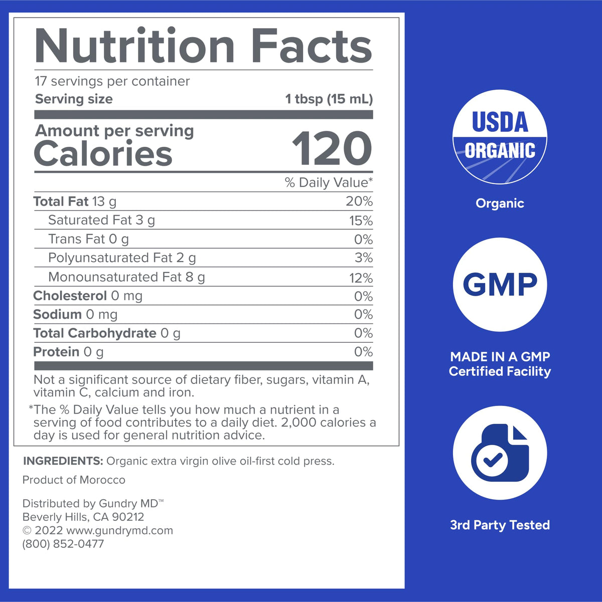 Gundry MD® Organic Extra Virgin First Cold Press Moroccan Polyphenol Rich Olive Oil (Olive Oil) (1) - Maple Wellness Supplements