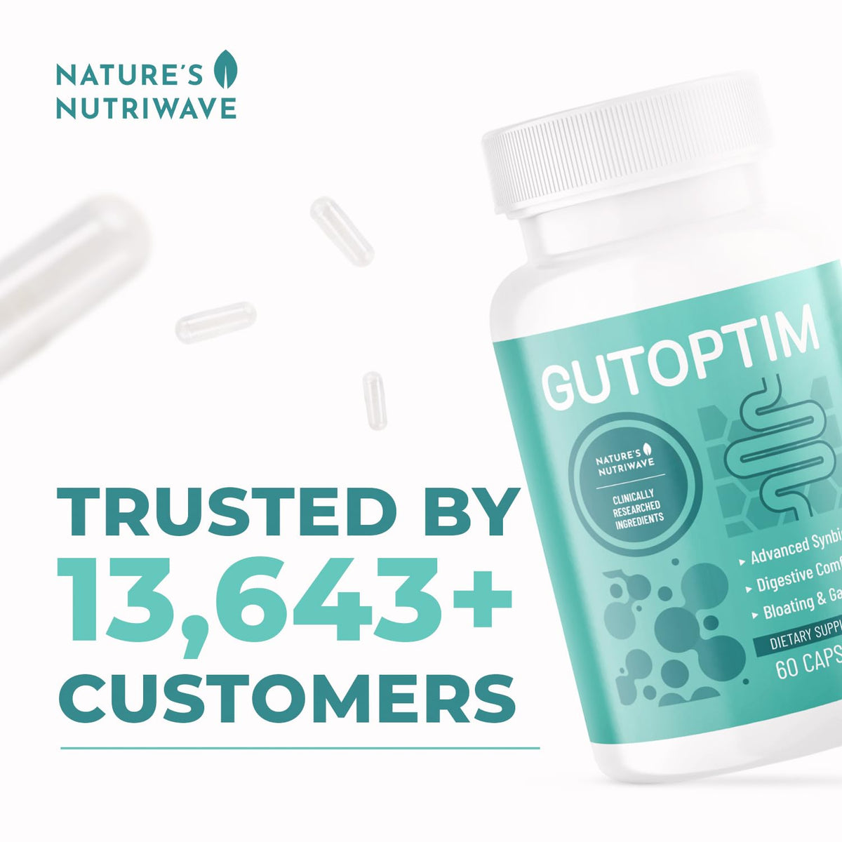 GutOptim Probiotic & Prebiotic Capsules | Pre and Probiotics for Synbiotic Gut Health & Bloating Relief for Women & Men | Enzyme with Probiotics for Digestive Health | Non-GMO, 60 Ct, 3 Month Supply - Maple Wellness Supplements