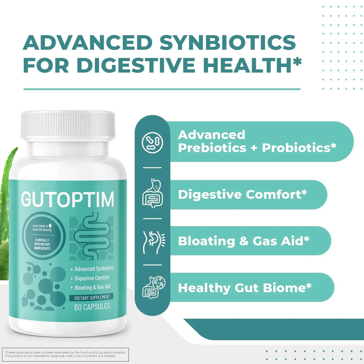 GutOptim Probiotic & Prebiotic Capsules | Pre and Probiotics for Synbiotic Gut Health & Bloating Relief for Women & Men | Enzyme with Probiotics for Digestive Health | Non-GMO, 60 Ct, 6 Month Supply - Maple Wellness Supplements