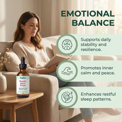 Halla Steady Mood Drops, with Saffron Extract – Fast Absorption Cognitive & Emotional Balance Supplement – Advanced Brain Nutrient Blend – Orange Vanilla Flavor, 2 fl oz - Maple Wellness Supplements