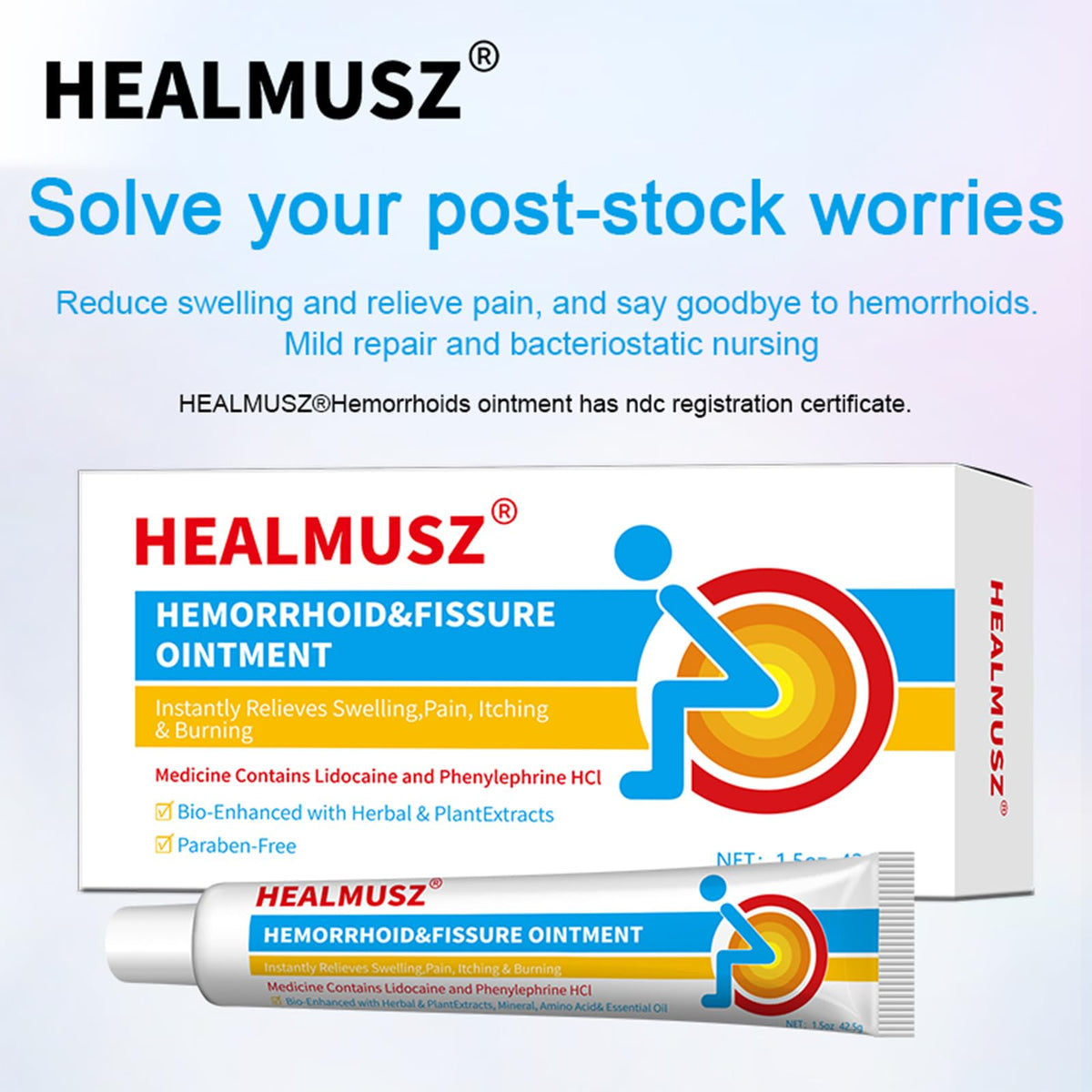 HEALMUSZ Hemorrhoid Fissure Ointment 1.5oz,Fast Relief for Pain, Swelling, Discomfort & Itching,Formulated with 4% Lidocaine and Phenylephrine HCI - Maple Wellness Supplements