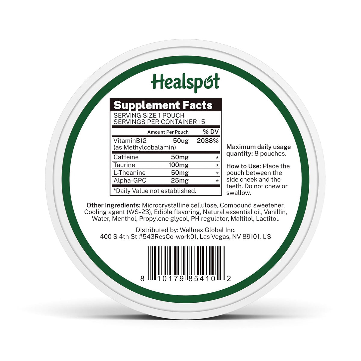 Healspot Nootropic Caffeine Pouches, Energy Pouches with 50mg Caffeine | Taurine | Vitamin B12 | Alpha-GPC | L-Theanine, Focus and Energy Supplements Variety Packs 5 Flavors - Maple Wellness Supplements