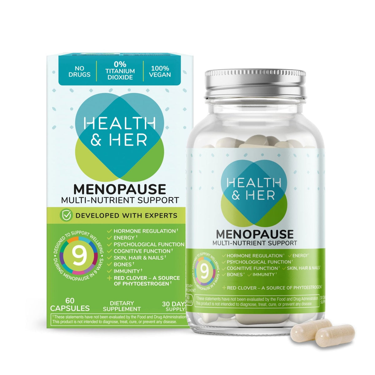 Health & Her Menopause Supplements for Women - Multi-Nutrient Support, Menopause Vitamins for Energy, Bones, Muscles, Skin & Hair, Vegan, Gluten-Free, Non GMO (60ct - 1 Month) - Maple Wellness Supplements