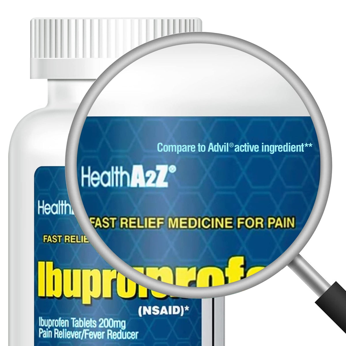 HealthA2Z® Ibuprofen 200mg, NSAID, Pain Reliever, Fever Reducer, Headache, Body Aches, Back Pain, Arthritis, Menstrual Cramps, 500 Caplets - Maple Wellness Supplements