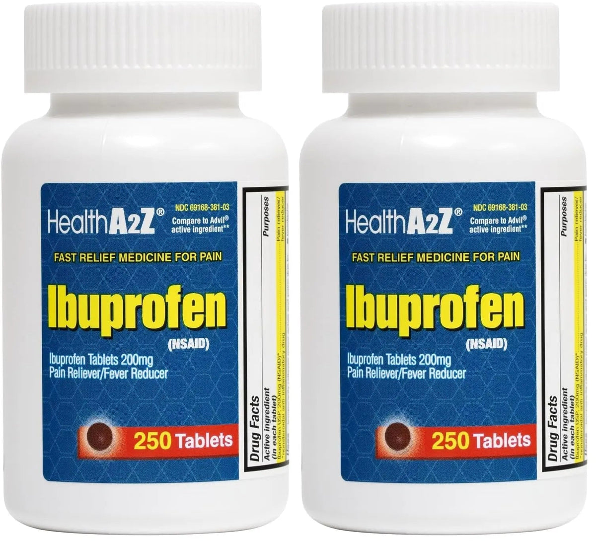 HealthA2Z® Ibuprofen 200mg | Pain Relief | Body Aches | Headache | Arthritis | Cramps | Back Pain | Fever Reducer… (250 Count) (Pack of 2) - Maple Wellness Supplements