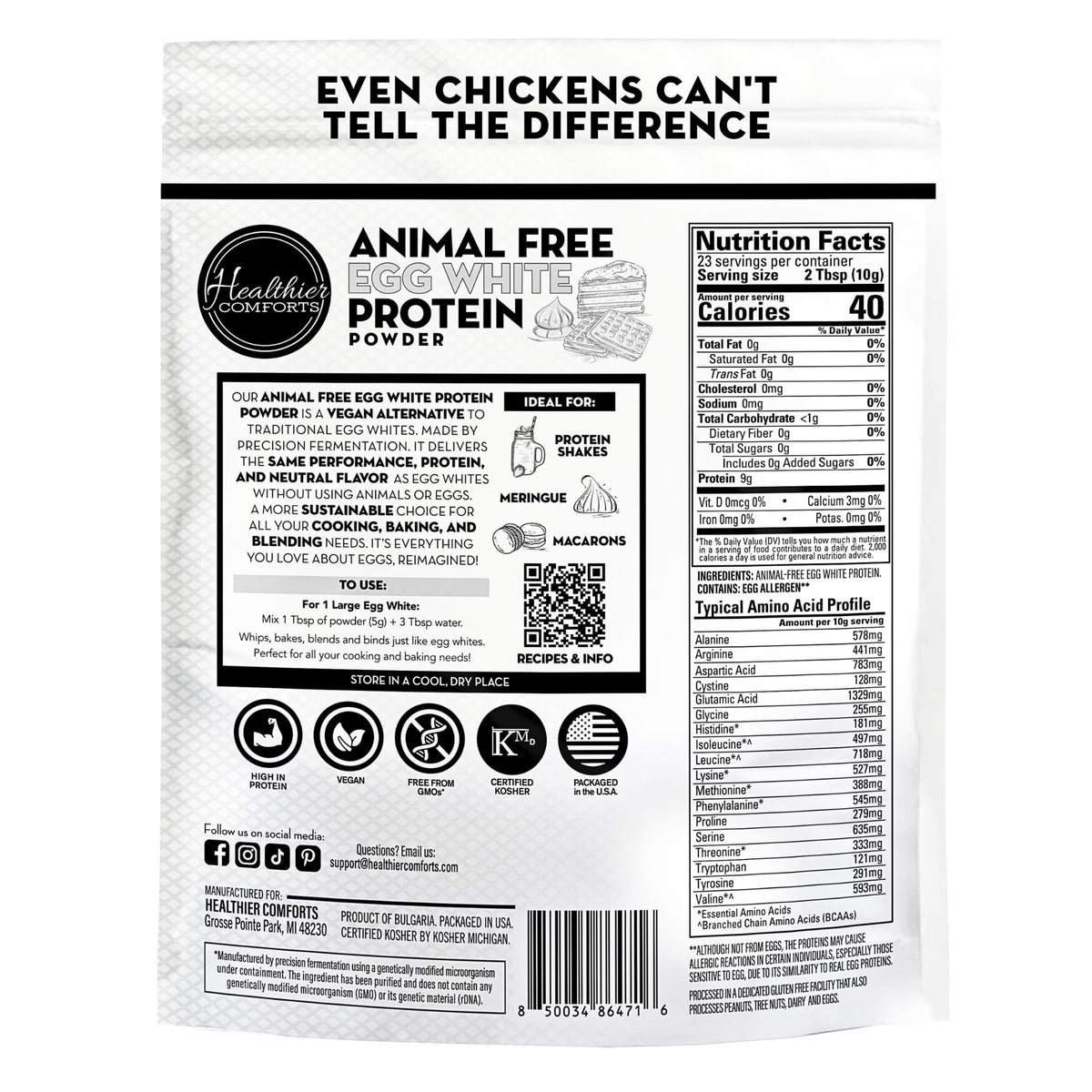 Healthier Comforts Animal-Free Egg White Protein Powder | Make Vegan Egg Omelets, Angel Food Cake, Meringue, Protein Shakes | Whips and Binds Just Like Traditional Egg Whites (8 oz) - Maple Wellness Supplements