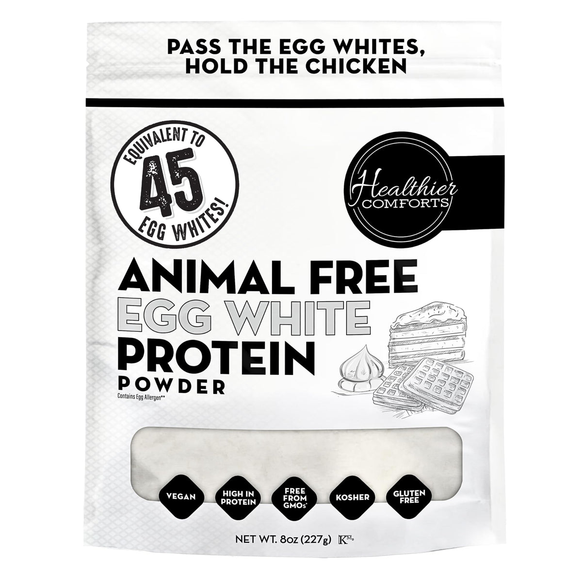 Healthier Comforts Animal-Free Egg White Protein Powder | Make Vegan Egg Omelets, Angel Food Cake, Meringue, Protein Shakes | Whips and Binds Just Like Traditional Egg Whites (8 oz) - Maple Wellness Supplements