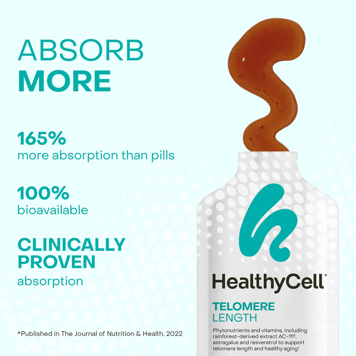 HealthyCell Telomere Length Supplement - Anti-Aging Telomere Lengthening Supplements with Phytonutrients & Vitamins for Cellular Health - AC-11, Astragalus & Resveratrol - 30 Gel Packs, Grape Flavored - Maple Wellness Supplements