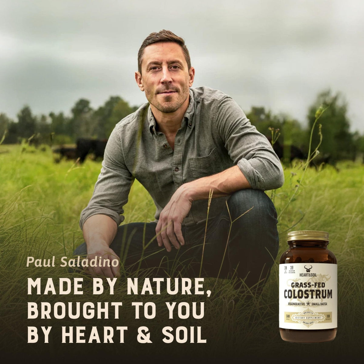 HEART & SOIL 100% Grass Fed & Finished Colostrum Supplement from Regenerative Cattle for Gut, Muscle & Immune Health – 3000mg Bovine Colostrum Capsules - Gut Health for Men & Women –180 Capsules - Maple Wellness Supplements