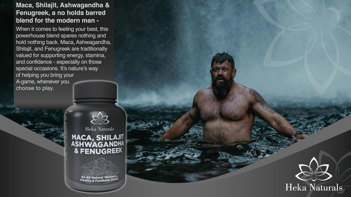 Heka Naturals Male Botanical Complex | 90 Capsules with Ashwagandha, Maca Root, Fenugreek & Shilajit | Traditional Plant-Based Ingredients for Active Lifestyles | Food Supplement - Maple Wellness Supplements