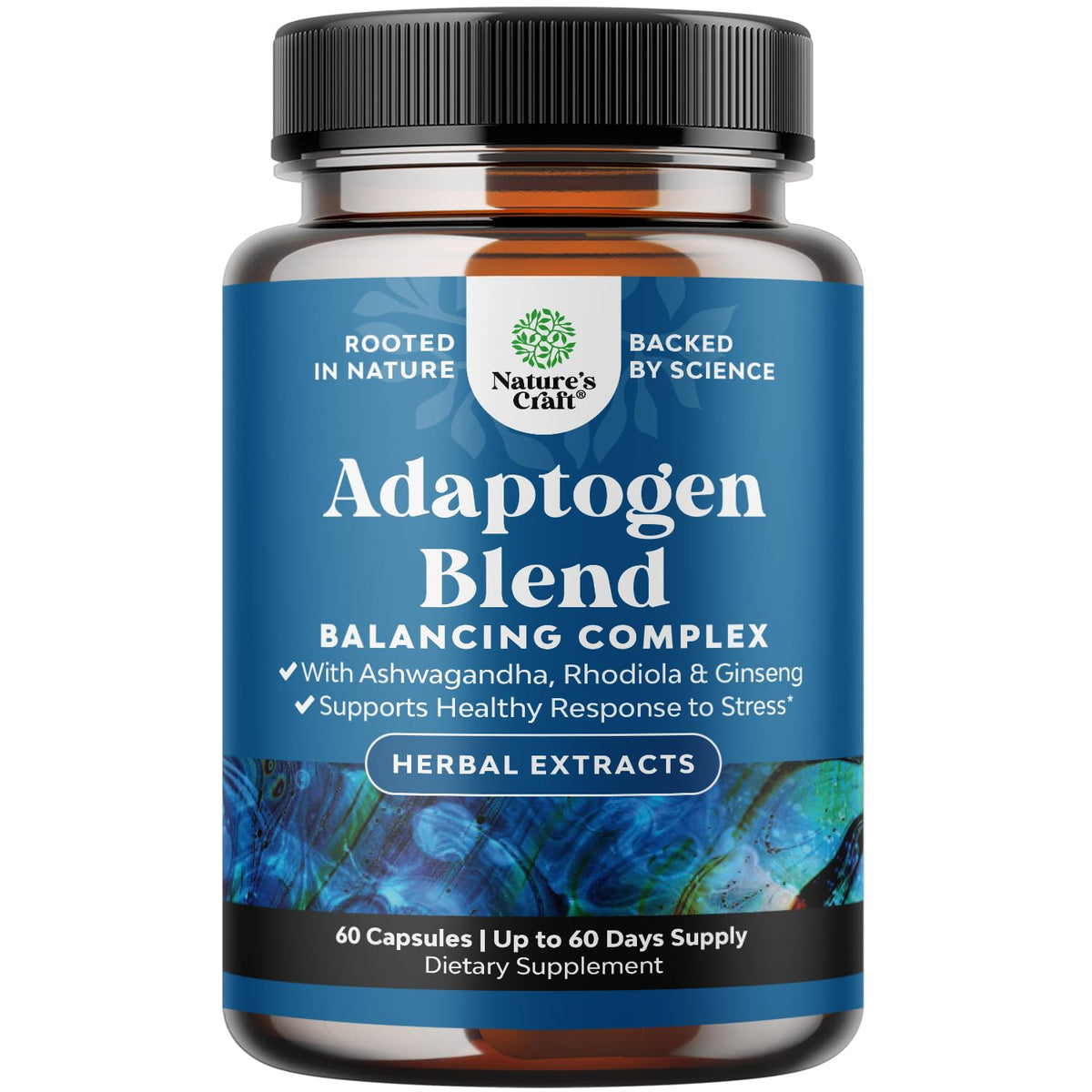 Herbal Adaptogen Mood Support Supplement - Calming Adaptogens Supplement for Stress & Cortisol Management with Ashwagandha Rhodiola Rosea & Maca Root - Vegan & Daytime Friendly - 60 Count - Maple Wellness Supplements