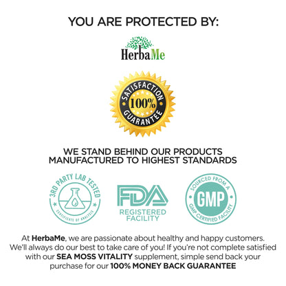 HerbaMe Organic Irish Sea Moss with Bladderwrack, Burdock Root & Black Pepper Extract, 150 Capsules, Thyroid Support, Natural Iodine Source, Promotes Immune System, Cell Food, Alkaline Supplement - Maple Wellness Supplements