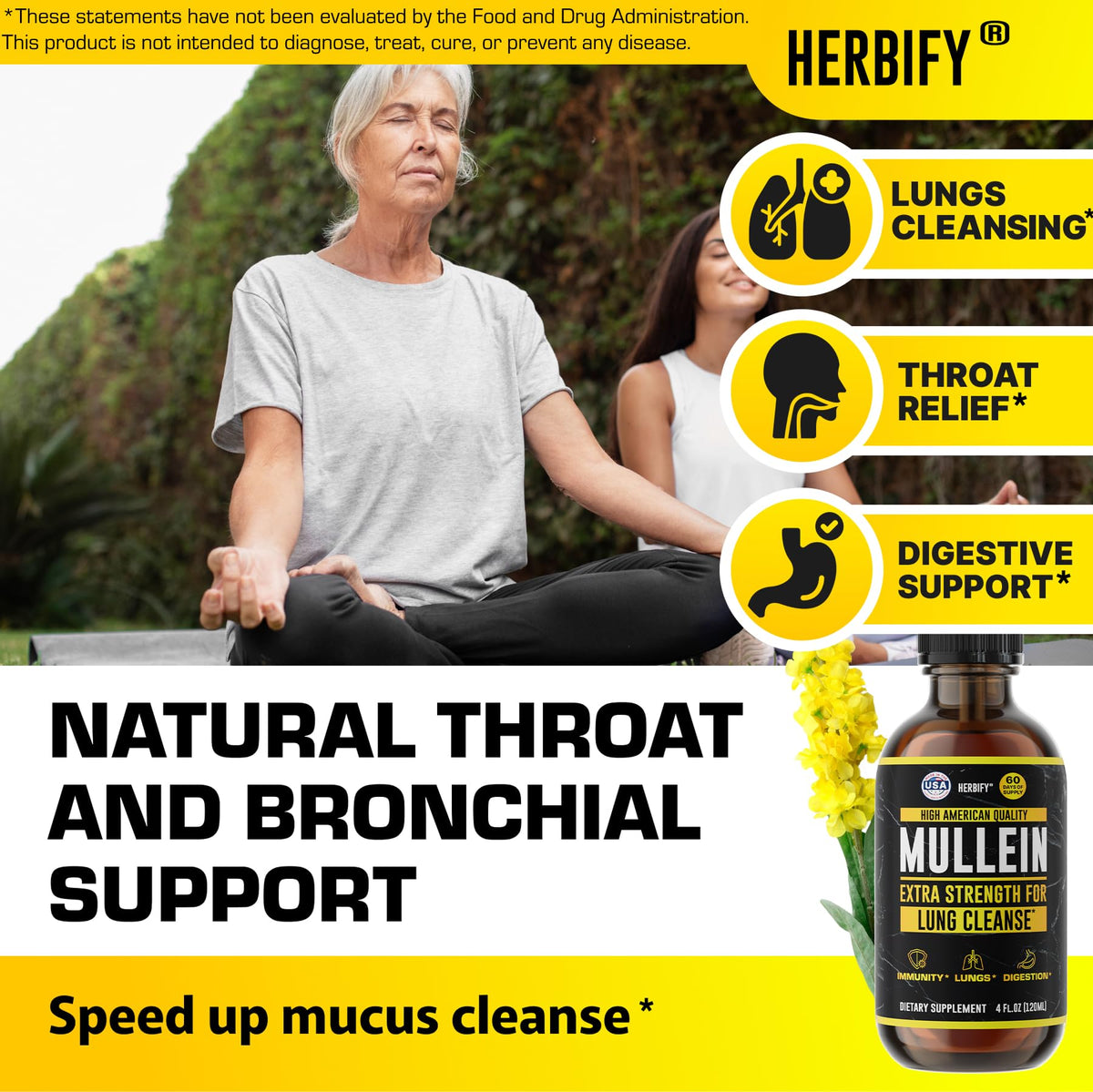 HERBIFY Mullein Drops - Lung Cleanse - Leaf Extract - Powerful Mullein for Immune Support,Detox & Respiratory Support - Made in USA - Maple Wellness Supplements