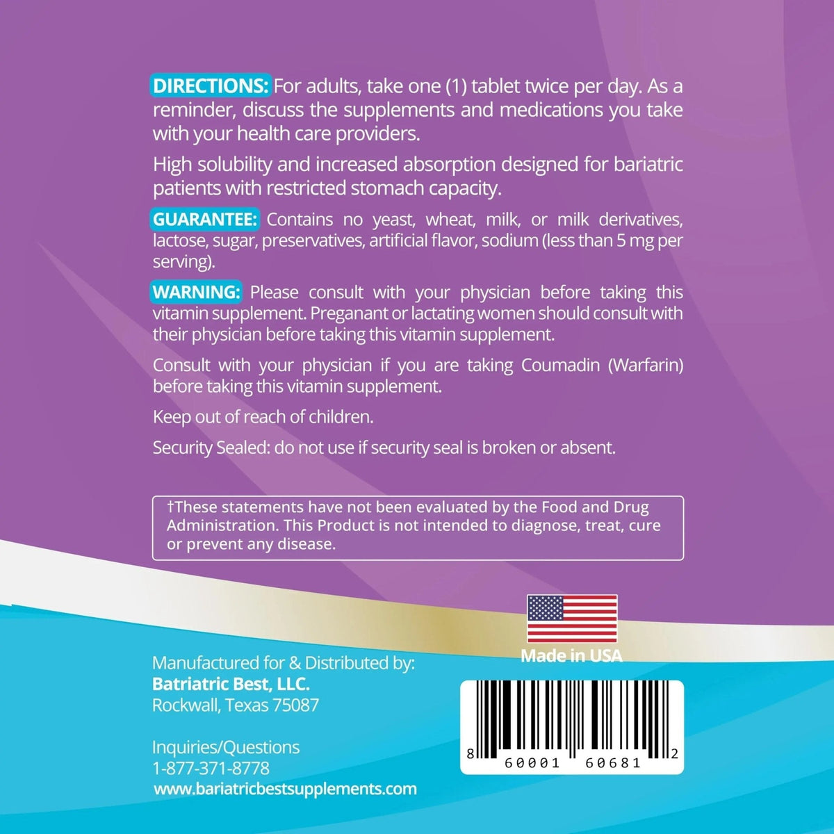High A D E K Bariatric Multivitamin for Post DS/SADI Surgery, 25 Essential Nutrients for Post-Weight Loss Surgery, 60 Tablets - Maple Wellness Supplements