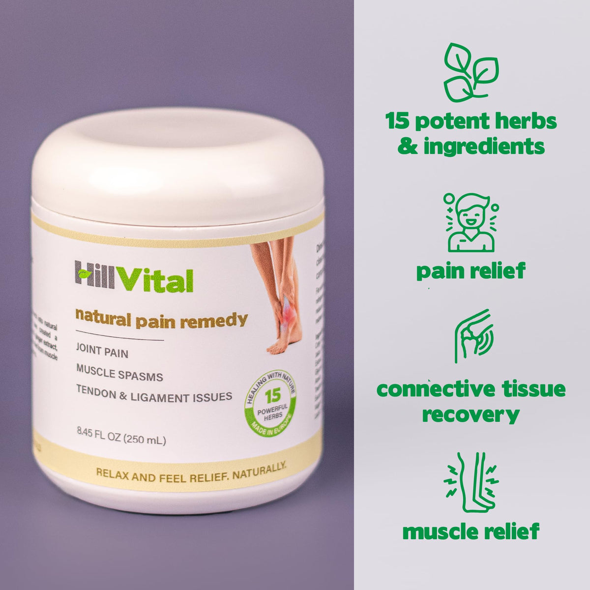 HillVital Joint and Muscle Support – Sore Muscle Relief, Comfort Balm for Aching Joints, Neck, Hands, Feet, Back, Non Greasy Body Rub Sore Muscles Cream, Strong Topical Mixture for Pain Complaints - Maple Wellness Supplements