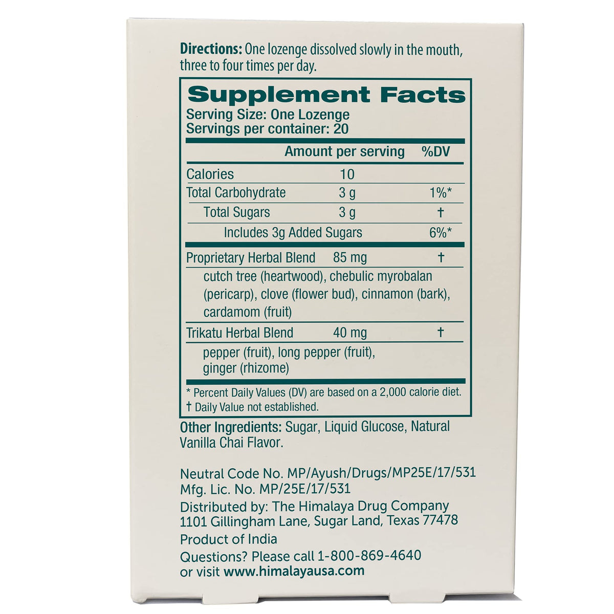 Himalaya Koflet Lozenges, Vanilla Chai Flavor, Natural Herbal Cough Drop for Warming Relief and Soothing Comfort, 130 mg, 20 Lozenge - Maple Wellness Supplements