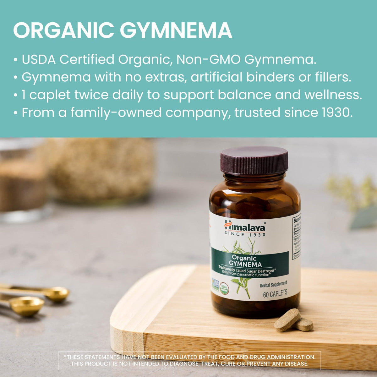 Himalaya Organic Gymnema Sylvestre – Herbal Glucose Metabolism Support - USDA Organic, Non-GMO, Vegan, Gluten Free, Additive Free, 700 mg, 60 Caplets - Maple Wellness Supplements