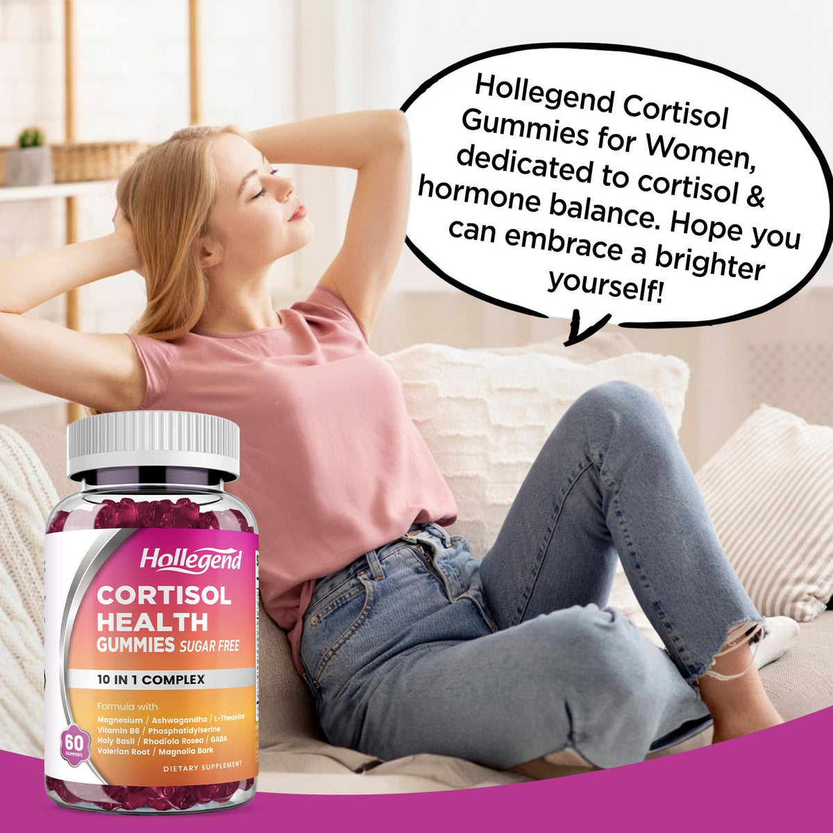 HOLLEGEND Cortisol Supplements for Women Men, Cortisol Gummies with Ashwagandha, Magnesium, L-Theanine, Phosphatidylserine, B6 for Cortisol Detox, Relaxation, Sleep, Focus, Sugar-Free, Vegan, 60 - Maple Wellness Supplements