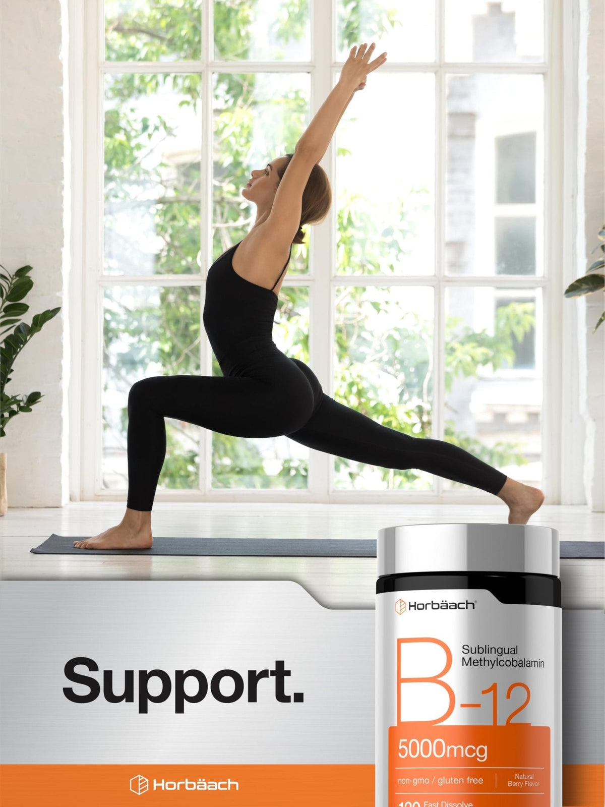 Horbäach B12 Vitamin 5000 mcg | 120 Fast Dissolve Tablets | Sublingual Methylcobalamin | Natural Berry Flavor | Vegan, Non-GMO - Maple Wellness Supplements