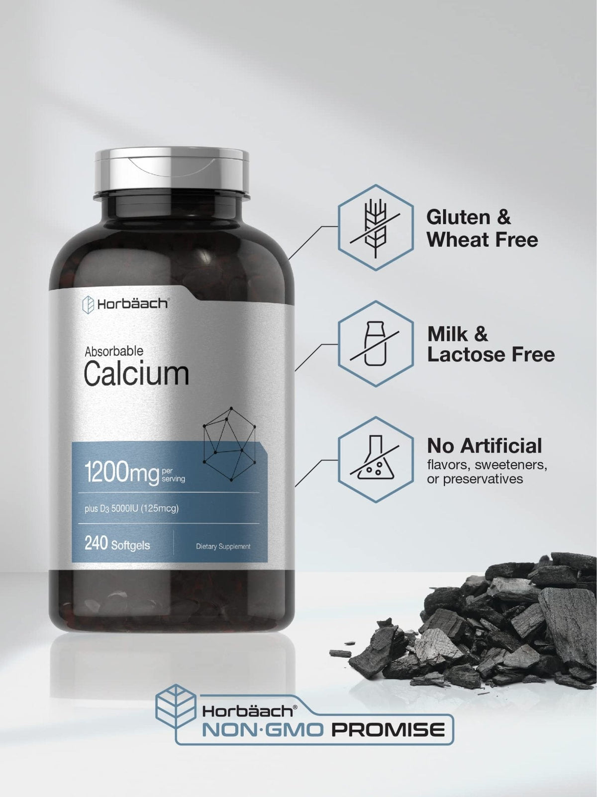 Horbäach Calcium 1200 mg with Vitamin D3 | 240 Softgels | 5000 IU Vitamin D3 | Absorbable Calcium Supplement for Women and Men - Maple Wellness Supplements