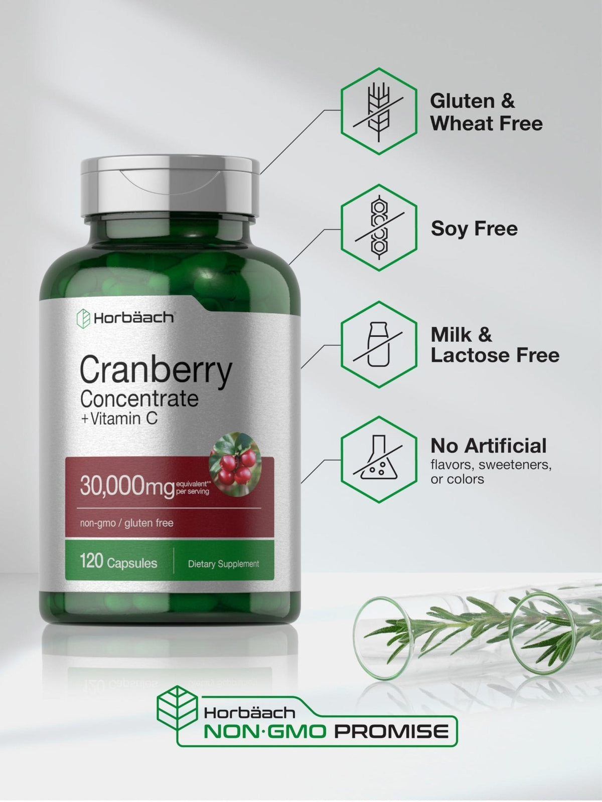 Horbäach Cranberry Concentrate Extract Pills + Vitamin C | 120 Capsules | Supplement for Women and Men | Triple Strength Ultimate Potency Formula - Maple Wellness Supplements