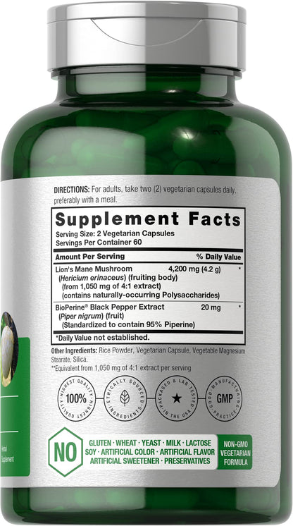 Horbäach Lions Mane Mushroom Extract | 120 Capsules | Vegetarian, Non-GMO, Gluten Free Supplement - Maple Wellness Supplements