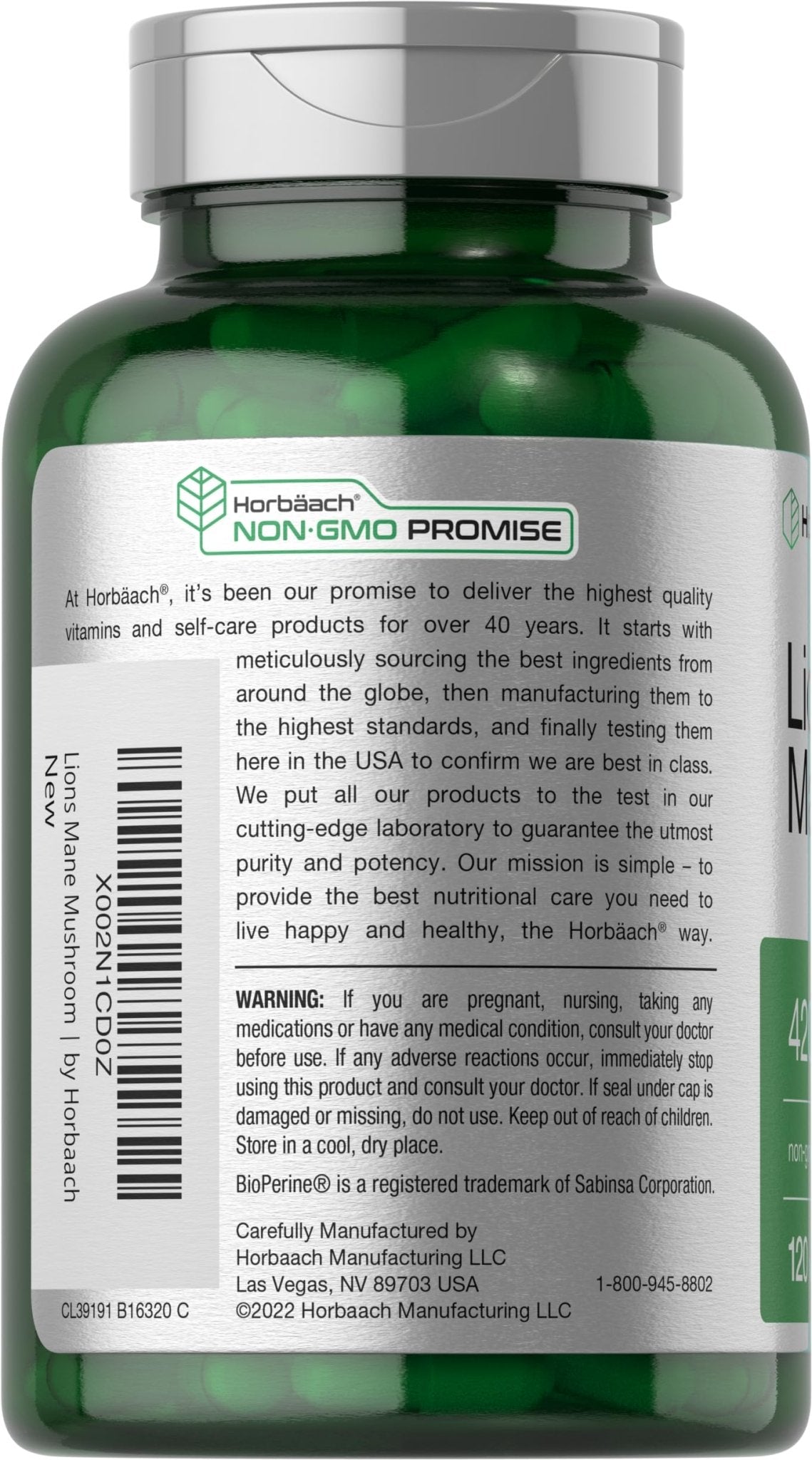 Horbäach Lions Mane Mushroom Extract | 120 Capsules | Vegetarian, Non-GMO, Gluten Free Supplement - Maple Wellness Supplements