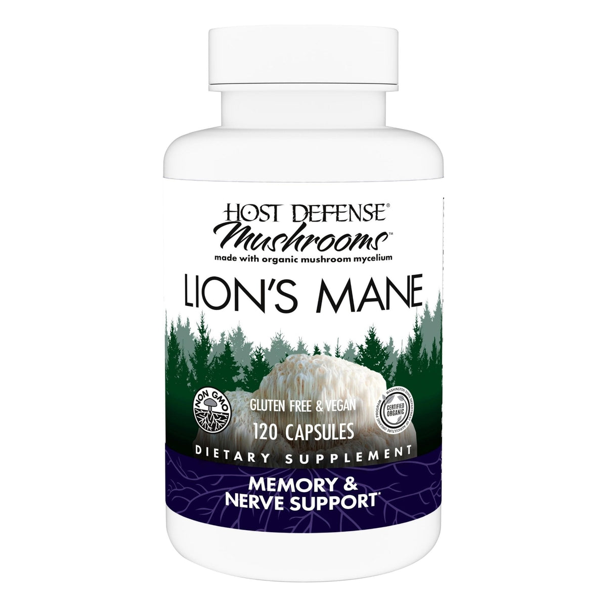 Host Defense Mushrooms Lion's Mane - Supplement Capsules for Brain Health Support - Mushroom Support for Focus & Memory Function - Maple Wellness Supplements