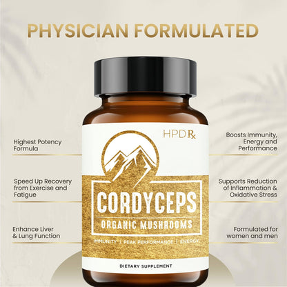 HPD Rx Premium Organic Cordyceps Mushroom Extract Performance Supplement - Maple Wellness Supplements