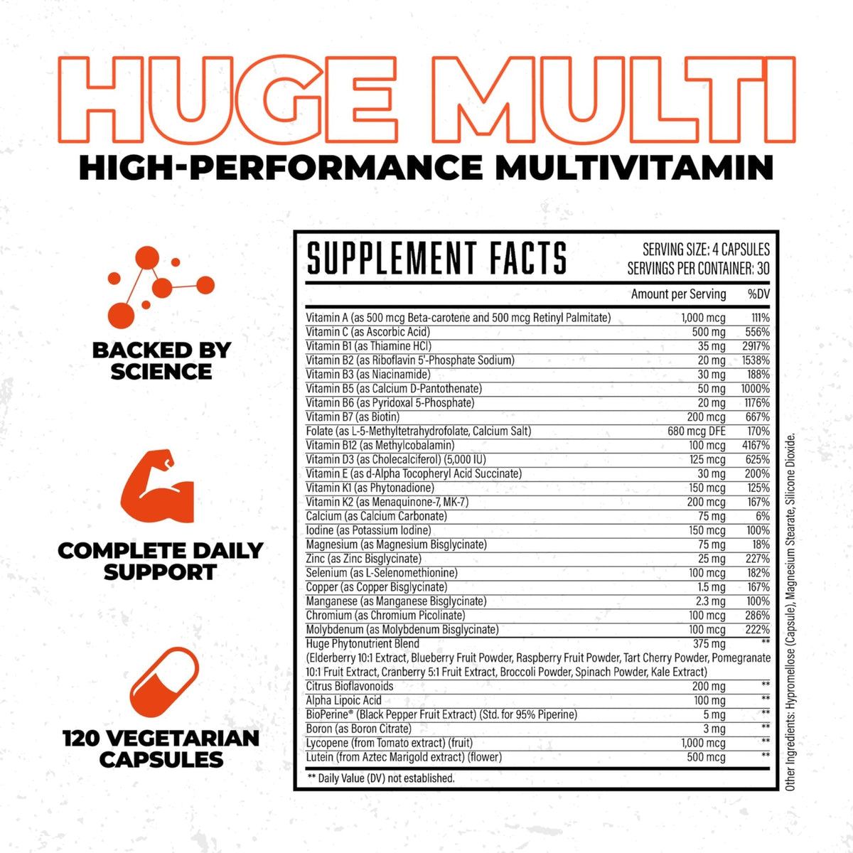 Huge Multi, Multivitamin for Men, High-Performance All-in-One Formula for Athletes & Bodybuilding, Vitamin & Mineral Replenishment, Supports Immune System & Healthy Hormone Levels (120 Capsules) - Maple Wellness Supplements