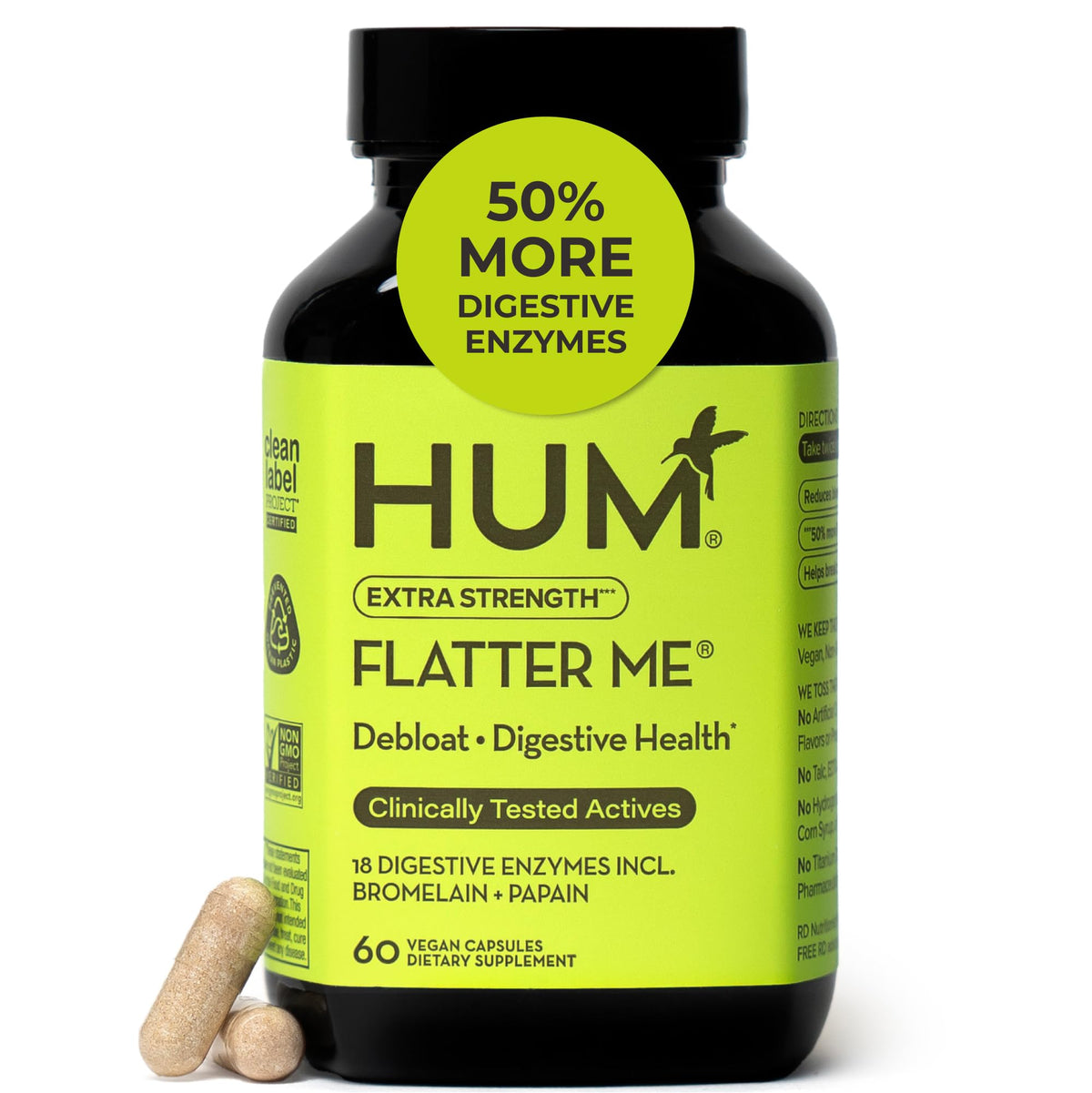 HUM Flatter Me Extra Strength Digestive Enzymes for Women, Men, Digestive Gut Bloating Supplement, Ginger, Peppermint Leaf, Fast Acting Anti Bloat - Maple Wellness Supplements