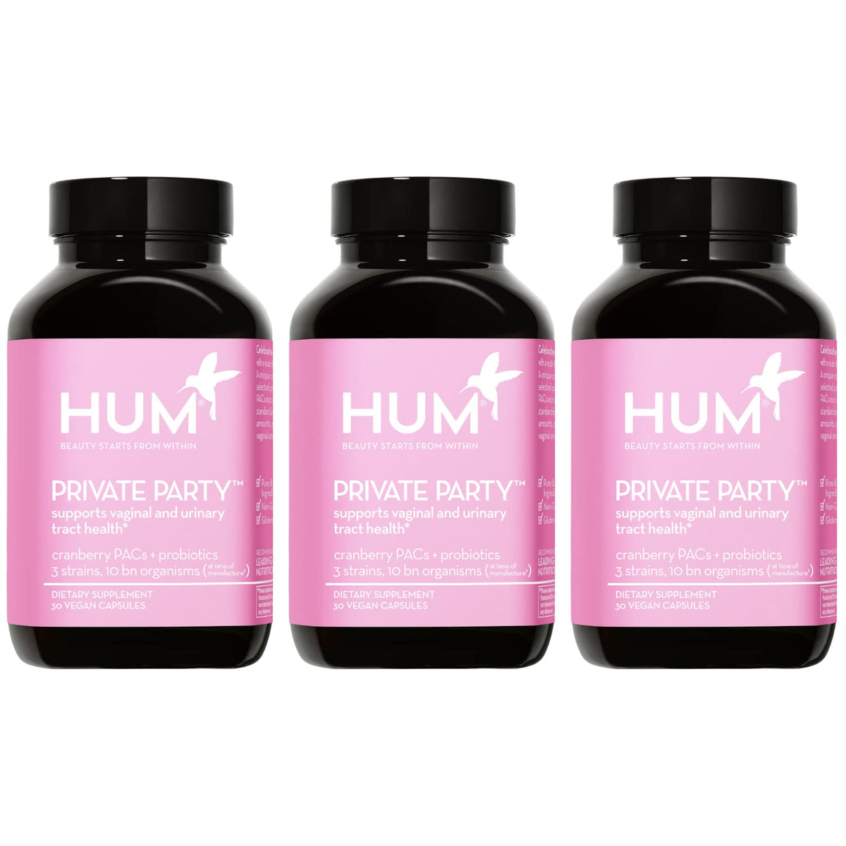 HUM Private Party Vaginal Probiotics for Women, pH Balance and Urinary Tract Support Vaginal Probiotic Supplement with Cranberry & Lactobacillus Blend, Women's Health Cranberry Pills, 90 Capsules - Maple Wellness Supplements