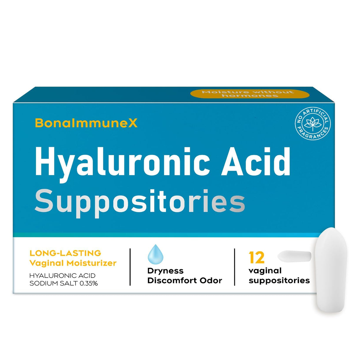 Hyaluronic Acid Vaginal Suppositories 10 mg for Women | Vaginal Moisturizer for Dryness, Itching & Irritation | Menopause & Intimate Care with Coconut Fatty Acids | Estrogen Free, 12 Count - Maple Wellness Supplements