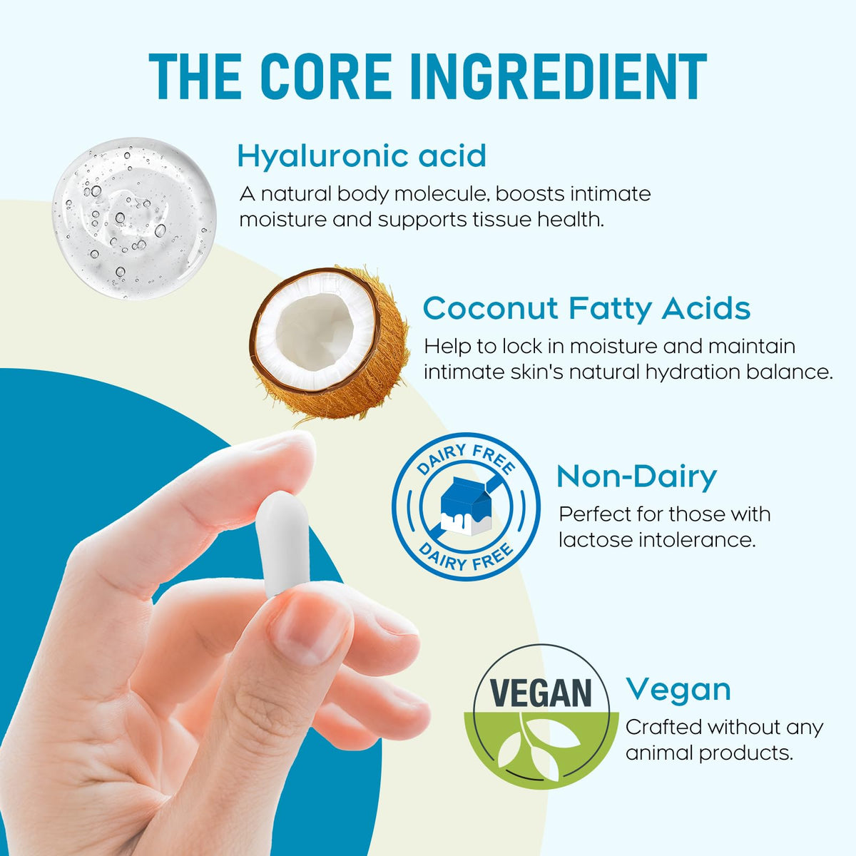 Hyaluronic Acid Vaginal Suppositories 10 mg for Women | Vaginal Moisturizer for Dryness, Itching & Irritation | Menopause & Intimate Care with Coconut Fatty Acids | Estrogen Free, 12 Count - Maple Wellness Supplements