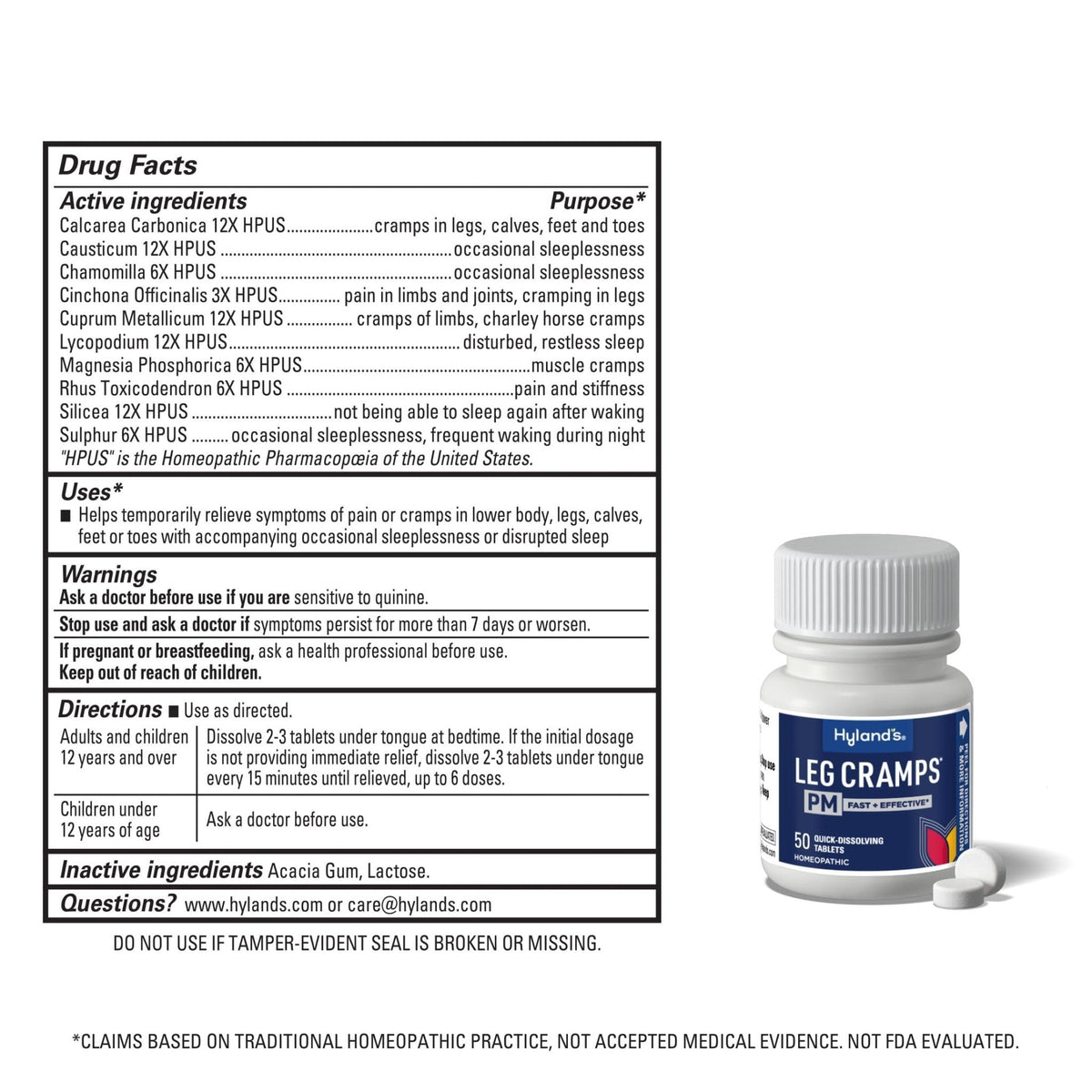 Hyland's Leg Cramps PM, Relief of Nighttime Leg, Calf, and Foot Cramps, 50 Quick-Dissolving Tablets 4-Pack (200 Total) - Maple Wellness Supplements