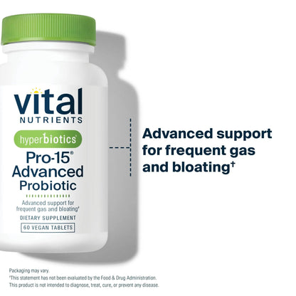 Hyperbiotics Vital Nutrients Pro-15 Advanced Probiotics for Women and Men | 15 Strains + Kiwifruit | Clinically Studied Daily Probiotics for Digestive Health, Gas, & Bloating | 60 Vegan Tablets - Maple Wellness Supplements