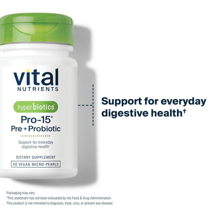 Hyperbiotics Vital Nutrients Pro-15 Prebiotics and Probiotics for Women and Men | 15 Science Backed Strains | Supports Occasional Constipation, Diarrhea, Gas & Bloating | 60 Vegan Time Release Pearls - Maple Wellness Supplements