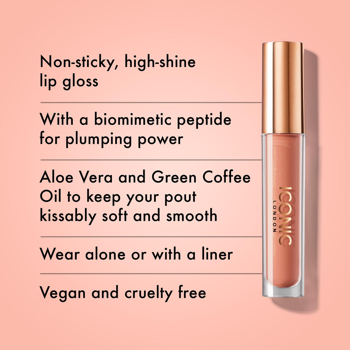 ICONIC LONDON Lip Pumping Gloss | High-Shine, Non Sticky, Lip Gloss infused with Biomimetic Peptide for Voluminous Looking Lips, Cruelty Free, Vegan Makeup, 0.16 Fl oz - Maple Wellness Supplements