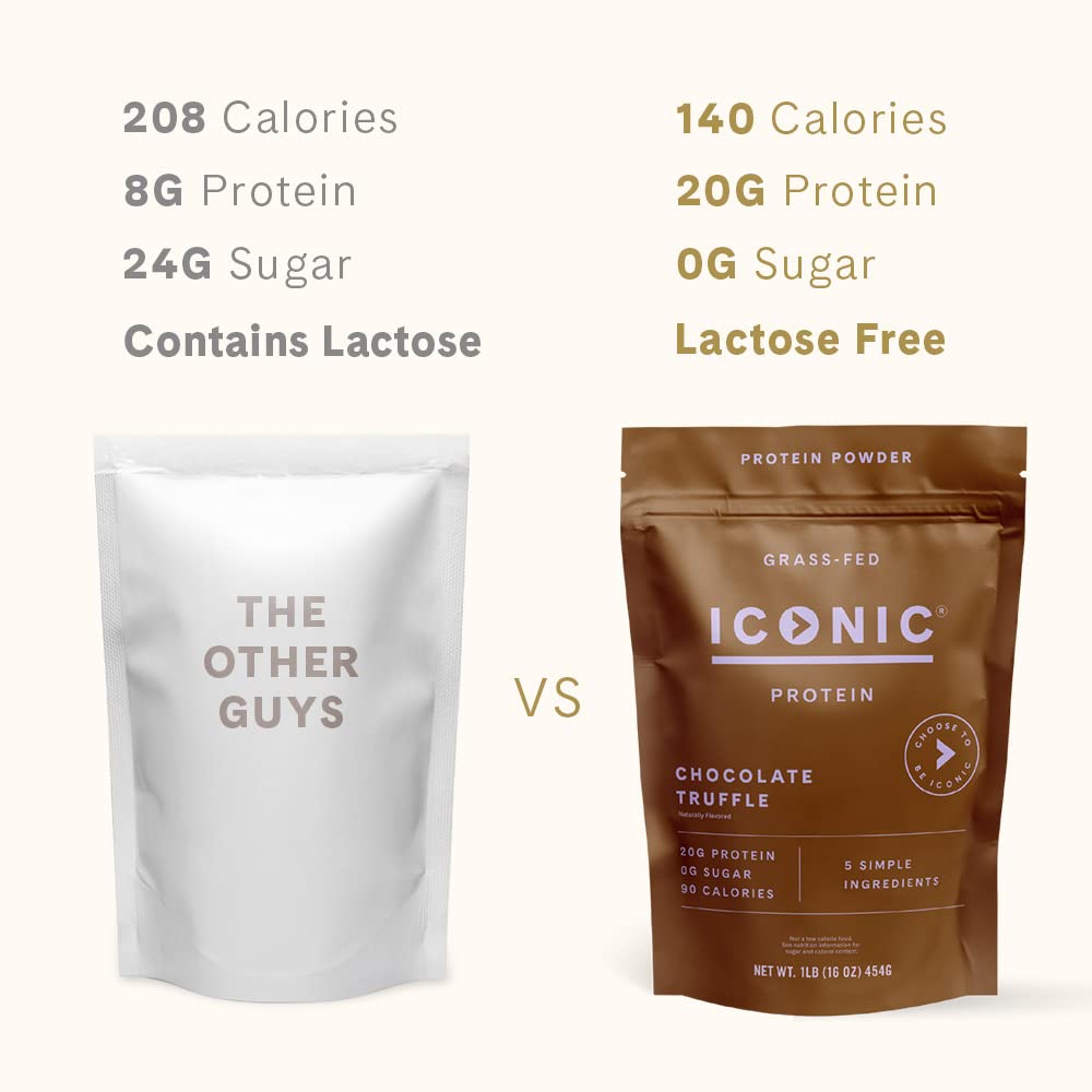 ICONIC Protein Powder, Chocolate Truffle - Sugar Free, Low Carb Protein Powder - Lactose Free, Gluten Free, Non-GMO - 20g Grass Fed Whey & Casein Protein - Keto Friendly, 1 lb. Pouch (17 Servings) - Maple Wellness Supplements