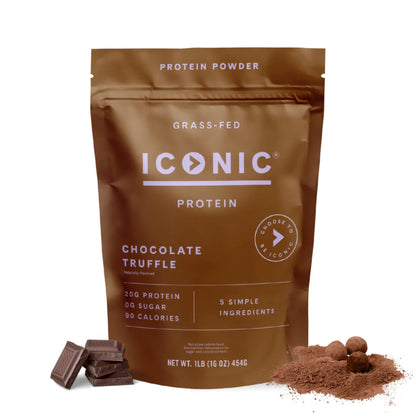 ICONIC Protein Powder, Chocolate Truffle - Sugar Free, Low Carb Protein Powder - Lactose Free, Gluten Free, Non-GMO - 20g Grass Fed Whey & Casein Protein - Keto Friendly, 1 lb. Pouch (17 Servings) - Maple Wellness Supplements
